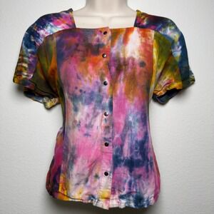 Babette San Francisco Women Tie Dye Button Front Top S Multicolor Art To Wear
